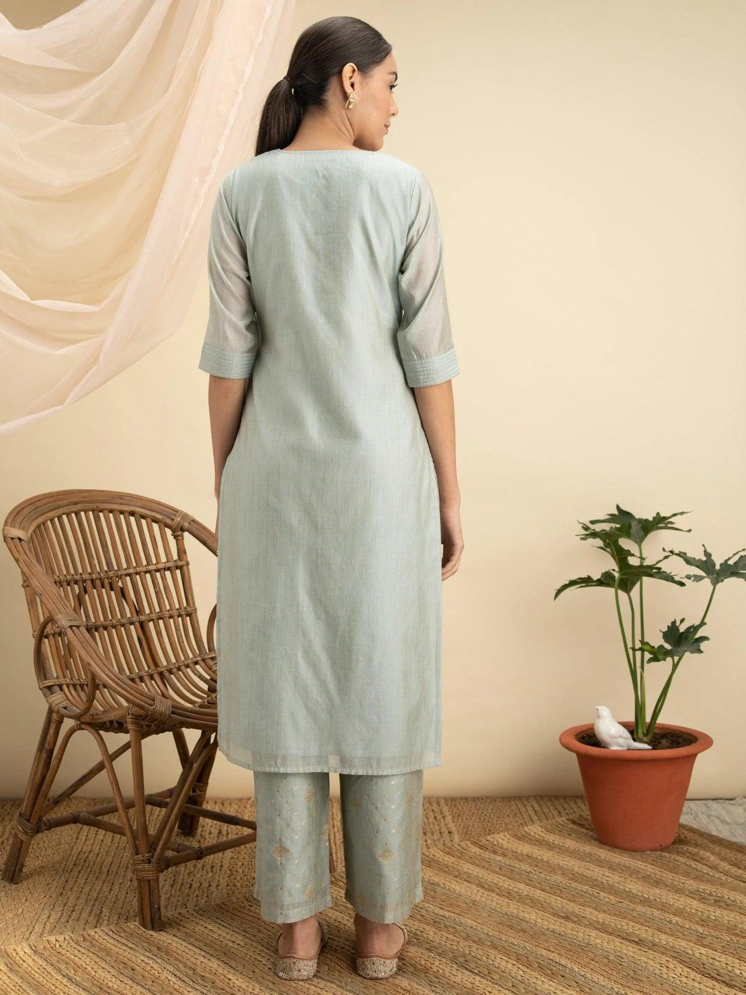 Grey Self Design Chanderi Silk Kurta Set