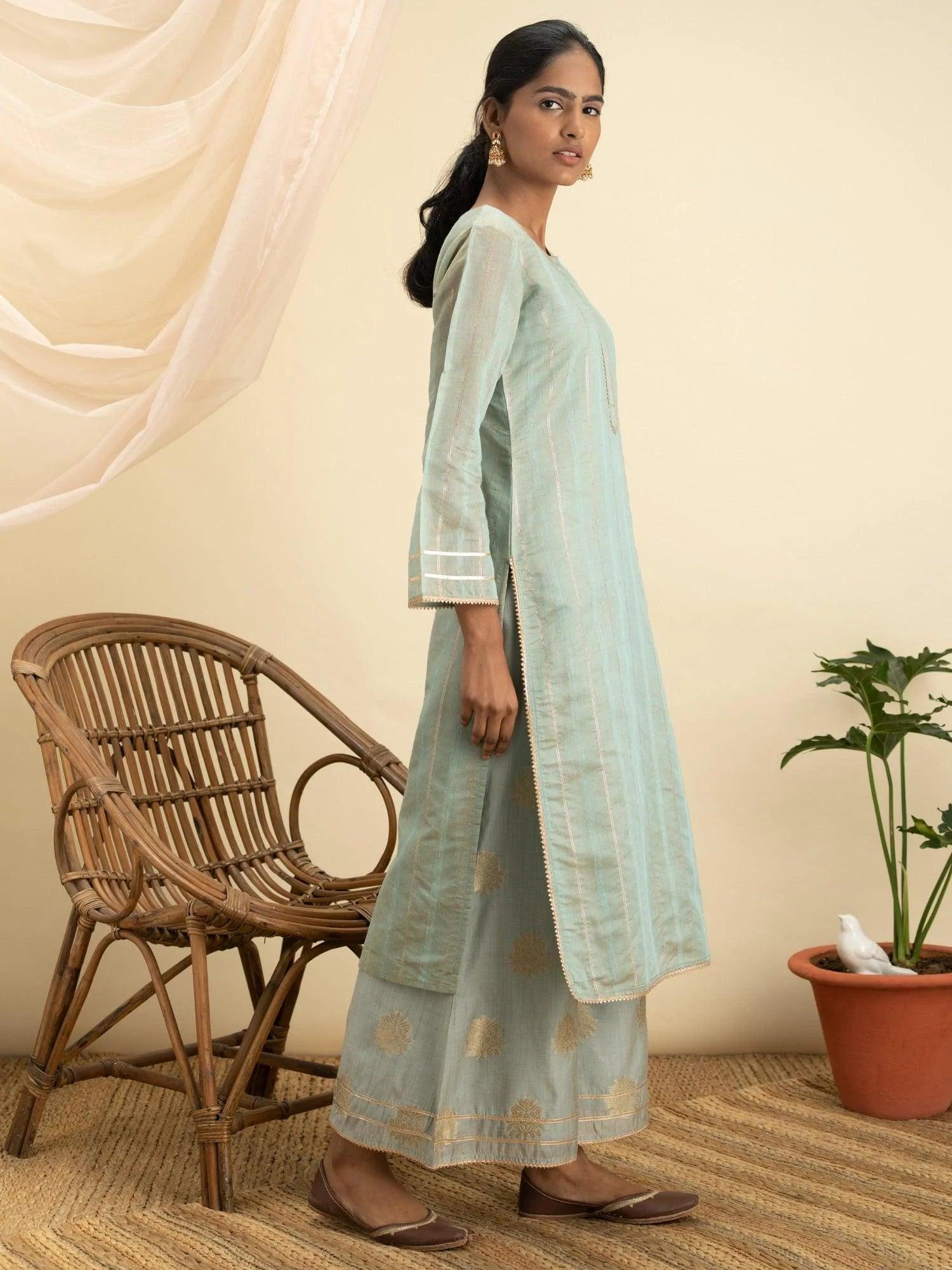 Grey Self Design Chanderi Silk Kurta Set