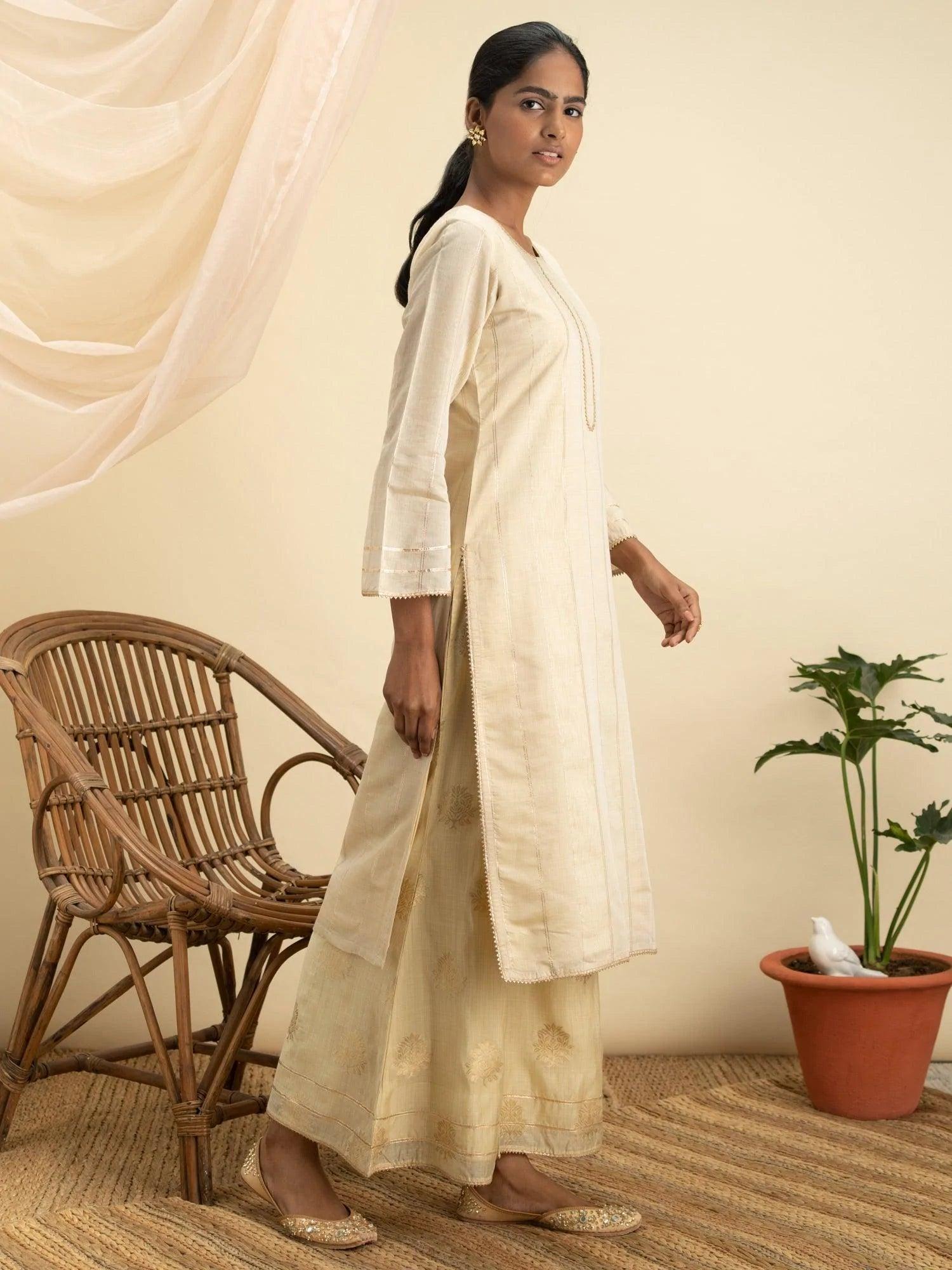 Beige Design Chanderi Silk Kurta Set