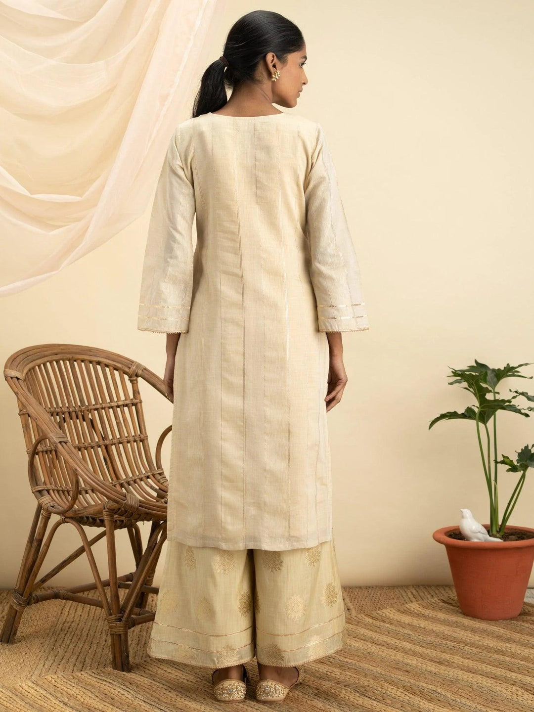 Beige Design Chanderi Silk Kurta Set - ShopLibas