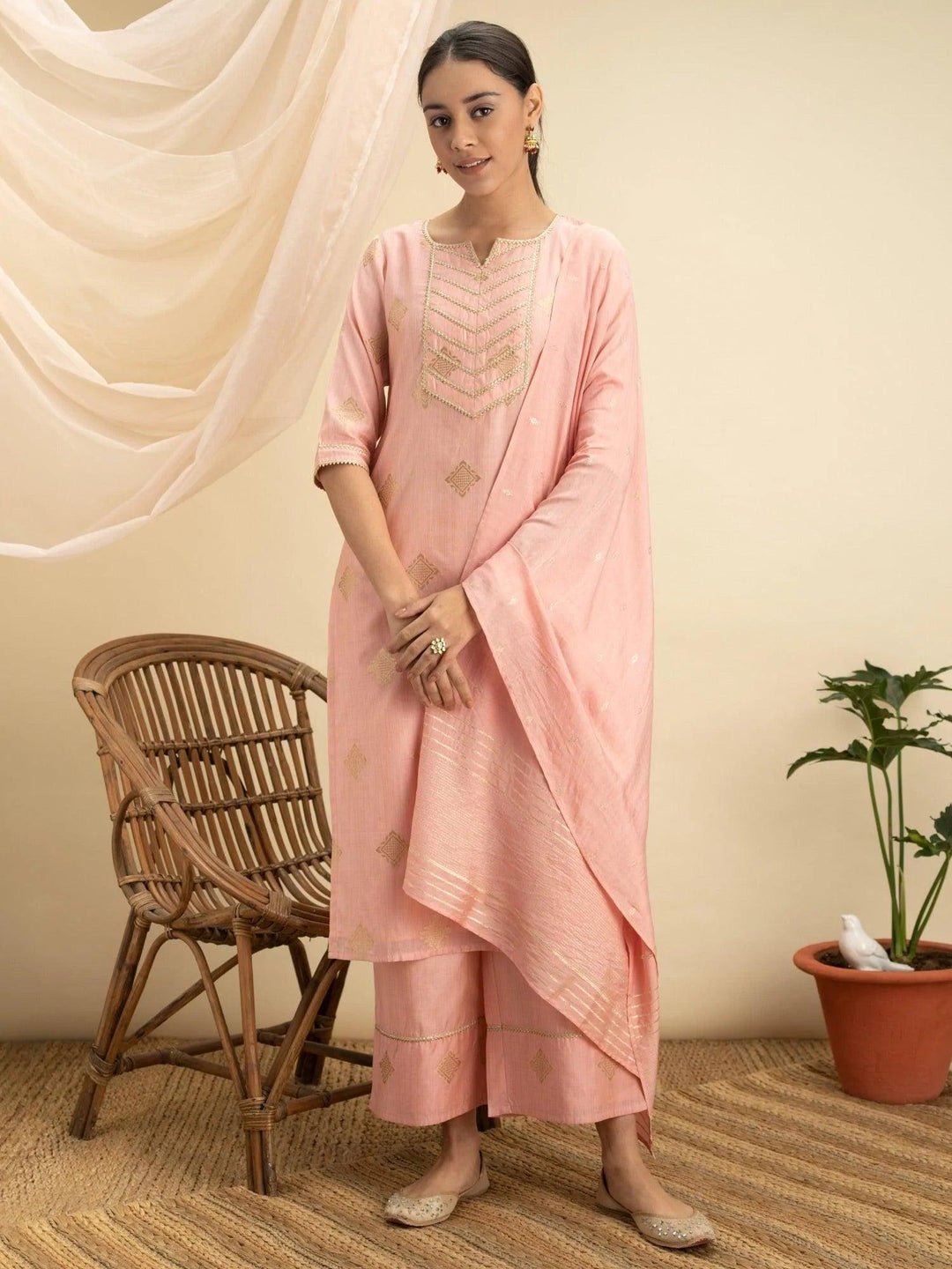 Pink Self Design Silk Suit Set - ShopLibas