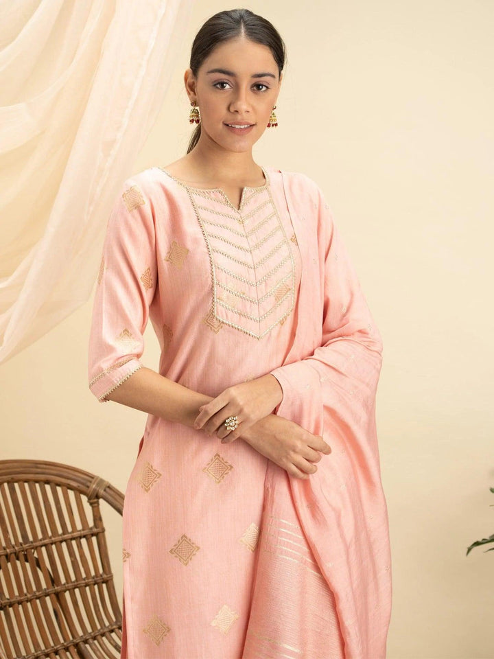 Pink Self Design Silk Suit Set - ShopLibas