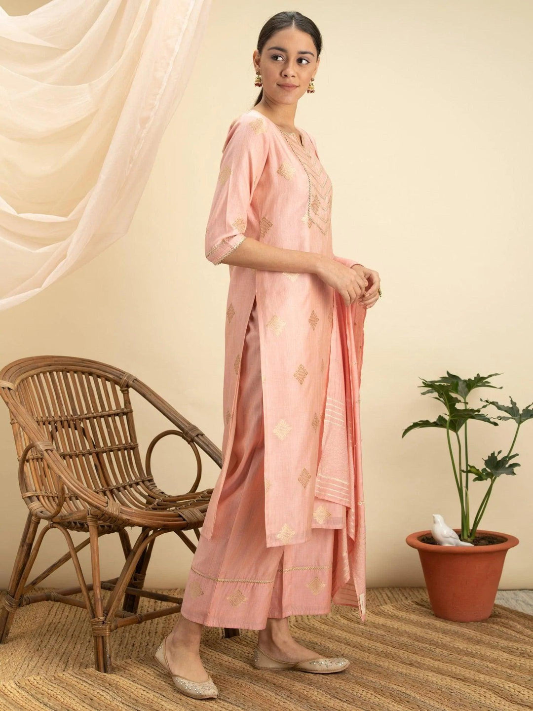 Pink Self Design Silk Suit Set - ShopLibas