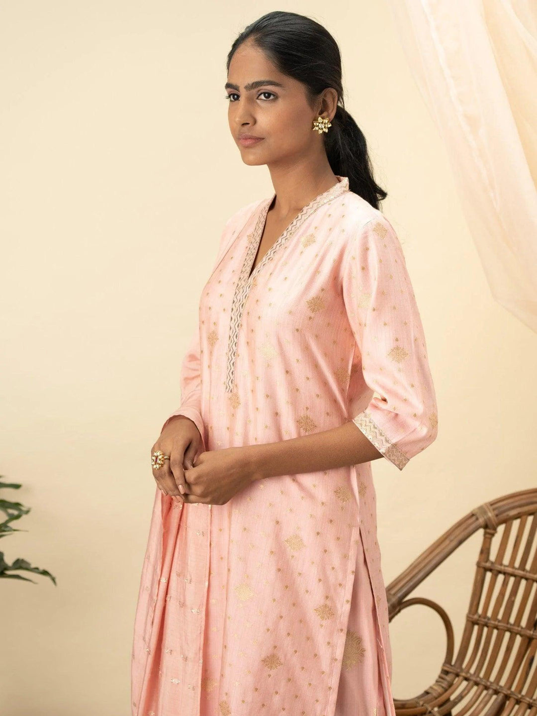 Pink Self Design Chanderi Silk Suit Set - ShopLibas