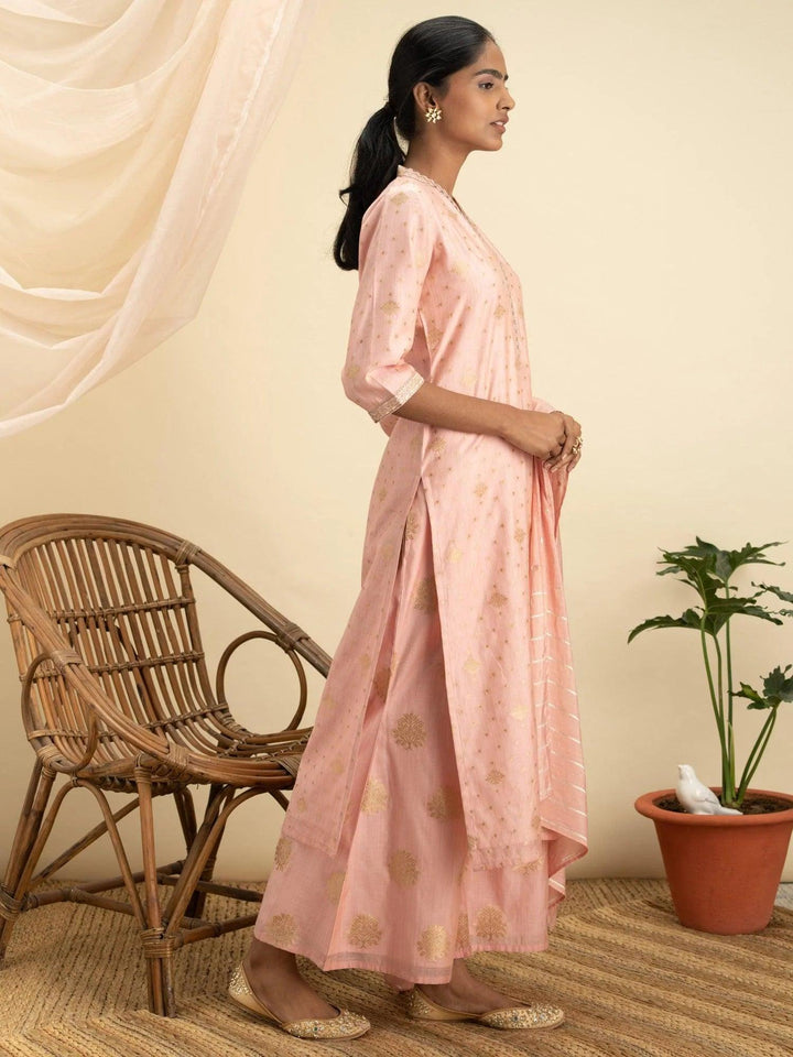 Pink Self Design Chanderi Silk Suit Set - ShopLibas