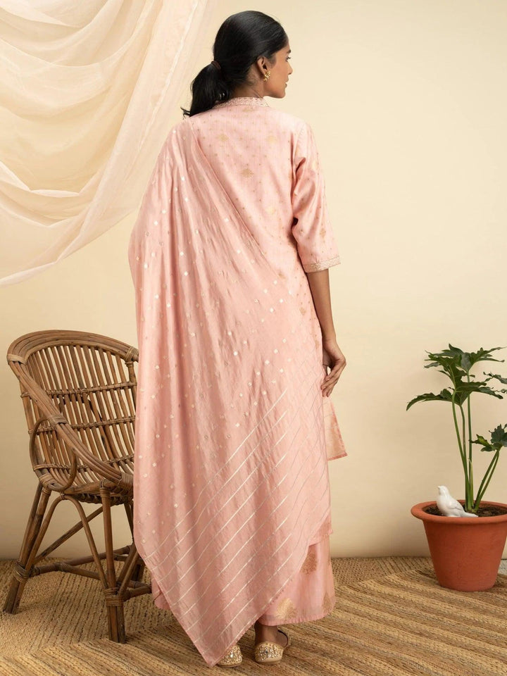 Pink Self Design Chanderi Silk Suit Set - ShopLibas