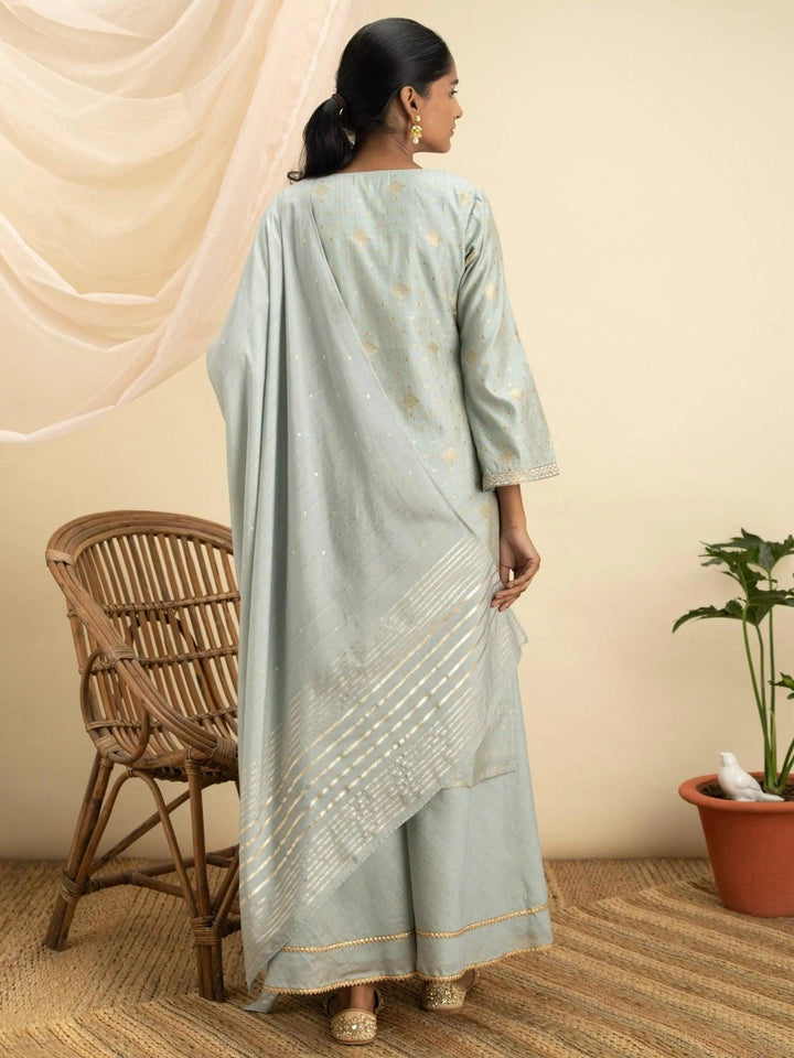 Grey Self Design Chanderi Silk Suit Set - ShopLibas