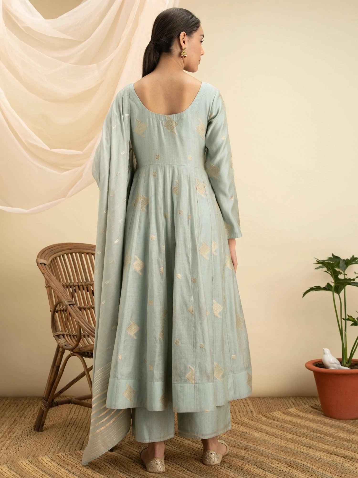 Grey Self Design Chanderi Silk Suit Set