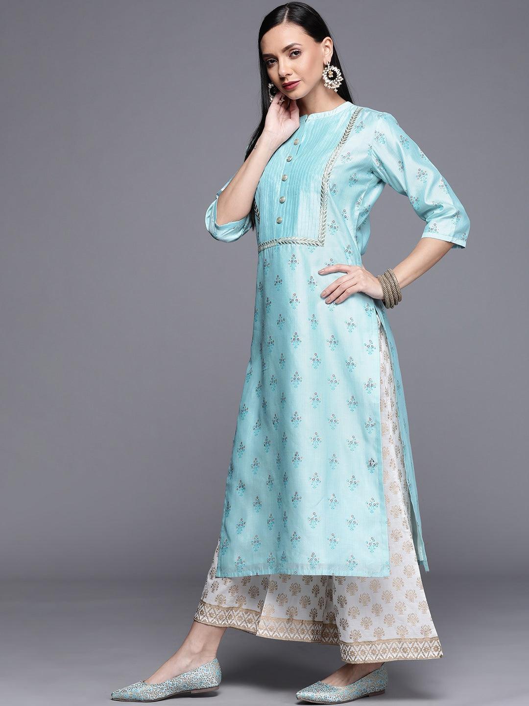 Blue Printed Chanderi Silk Kurta