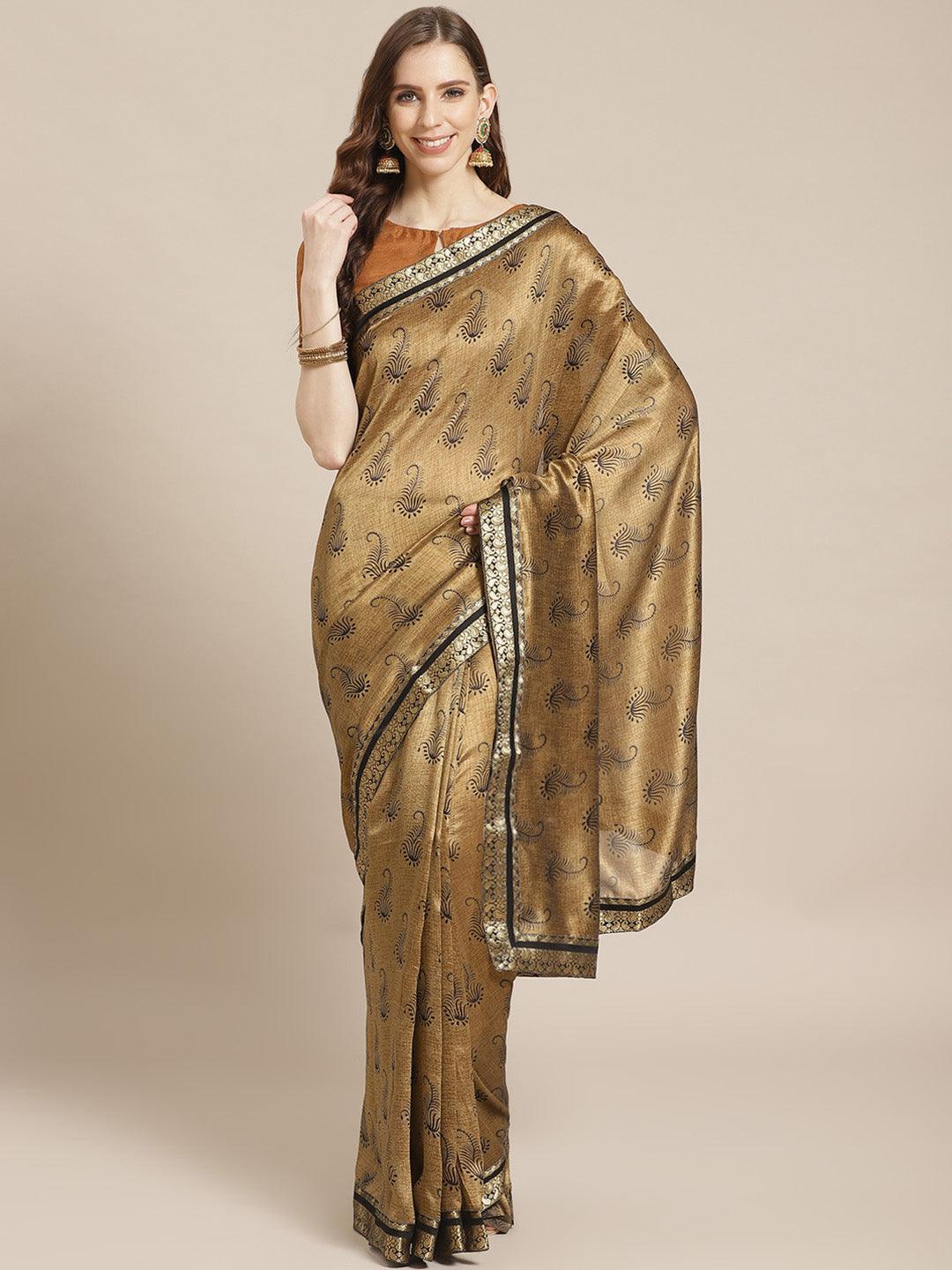 Olive Printed Silk Blend Saree