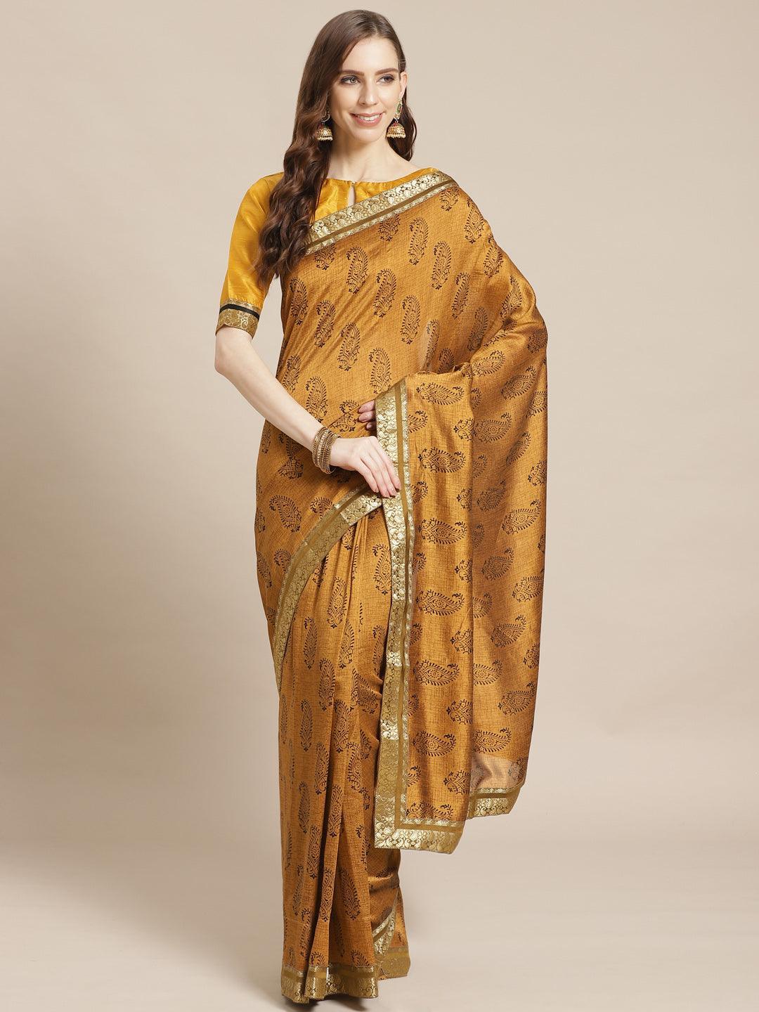 Mustard Printed Silk Blend Saree