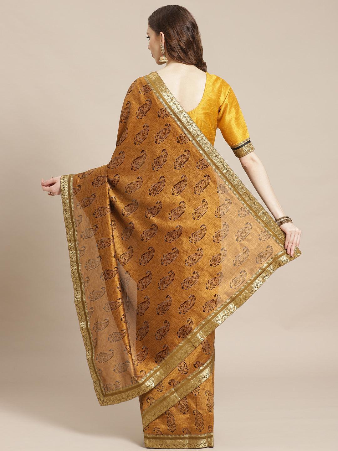 Mustard Printed Silk Blend Saree