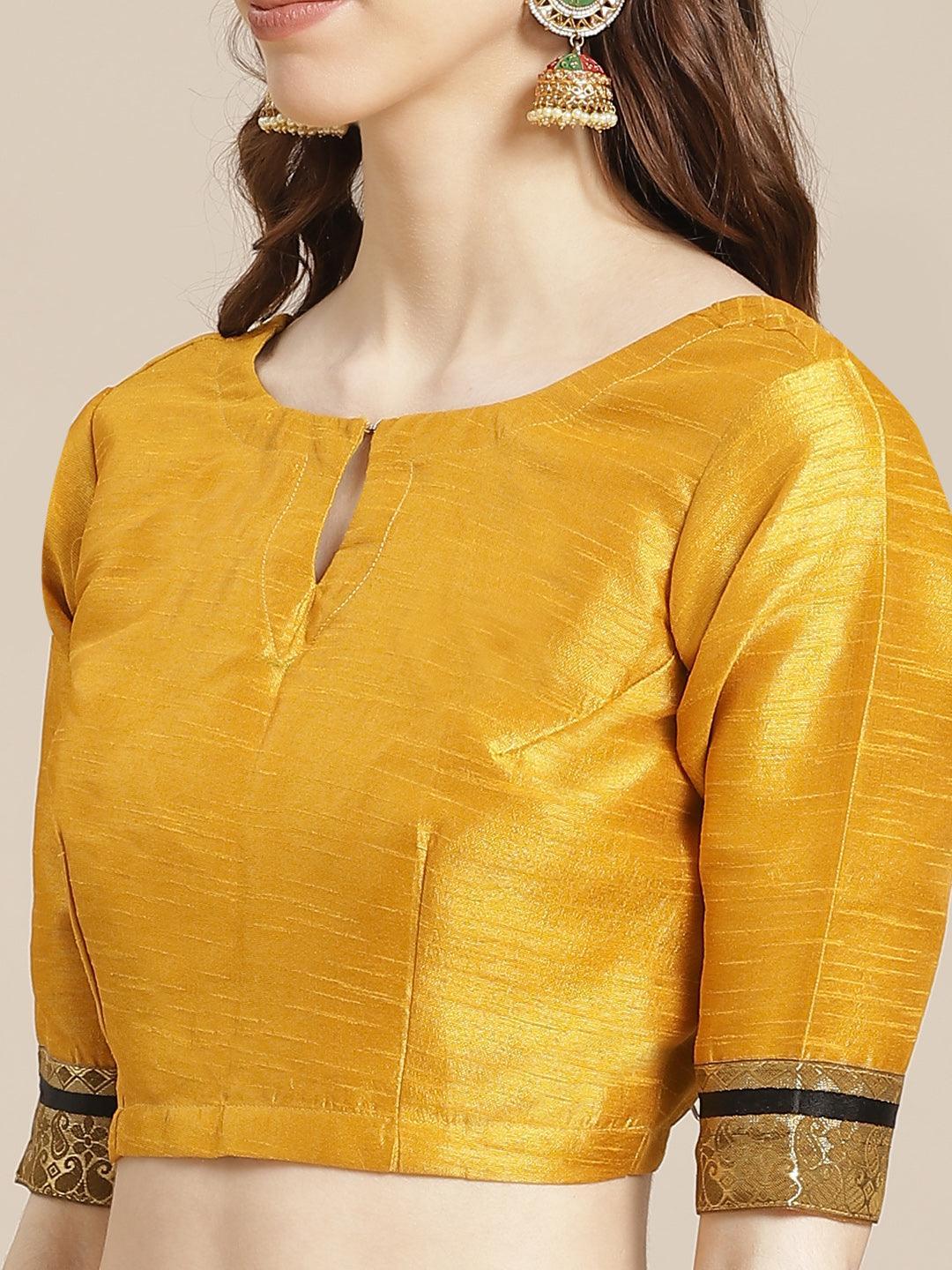 Mustard Printed Silk Blend Saree