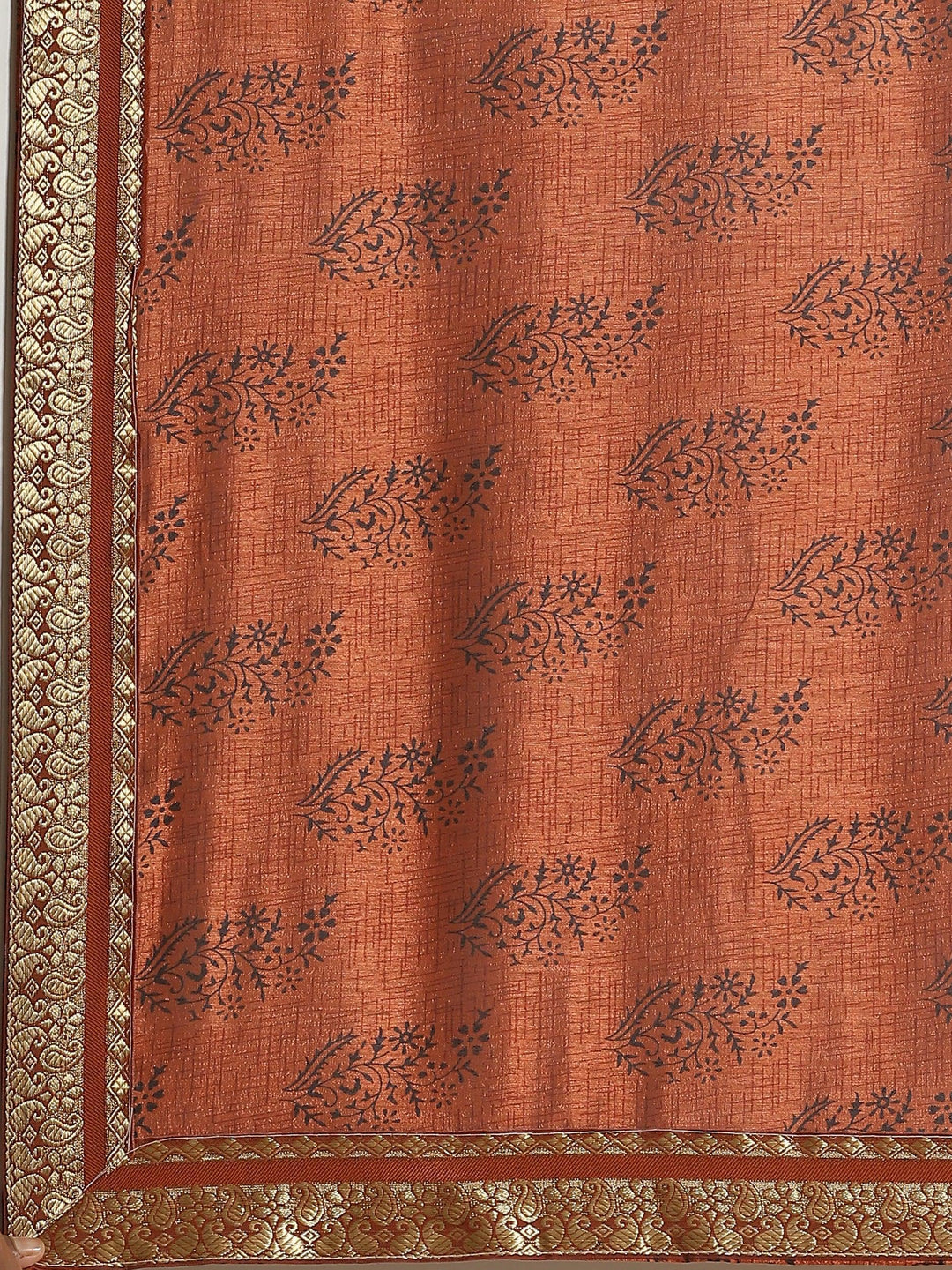 Brown Printed Silk Blend Saree - ShopLibas