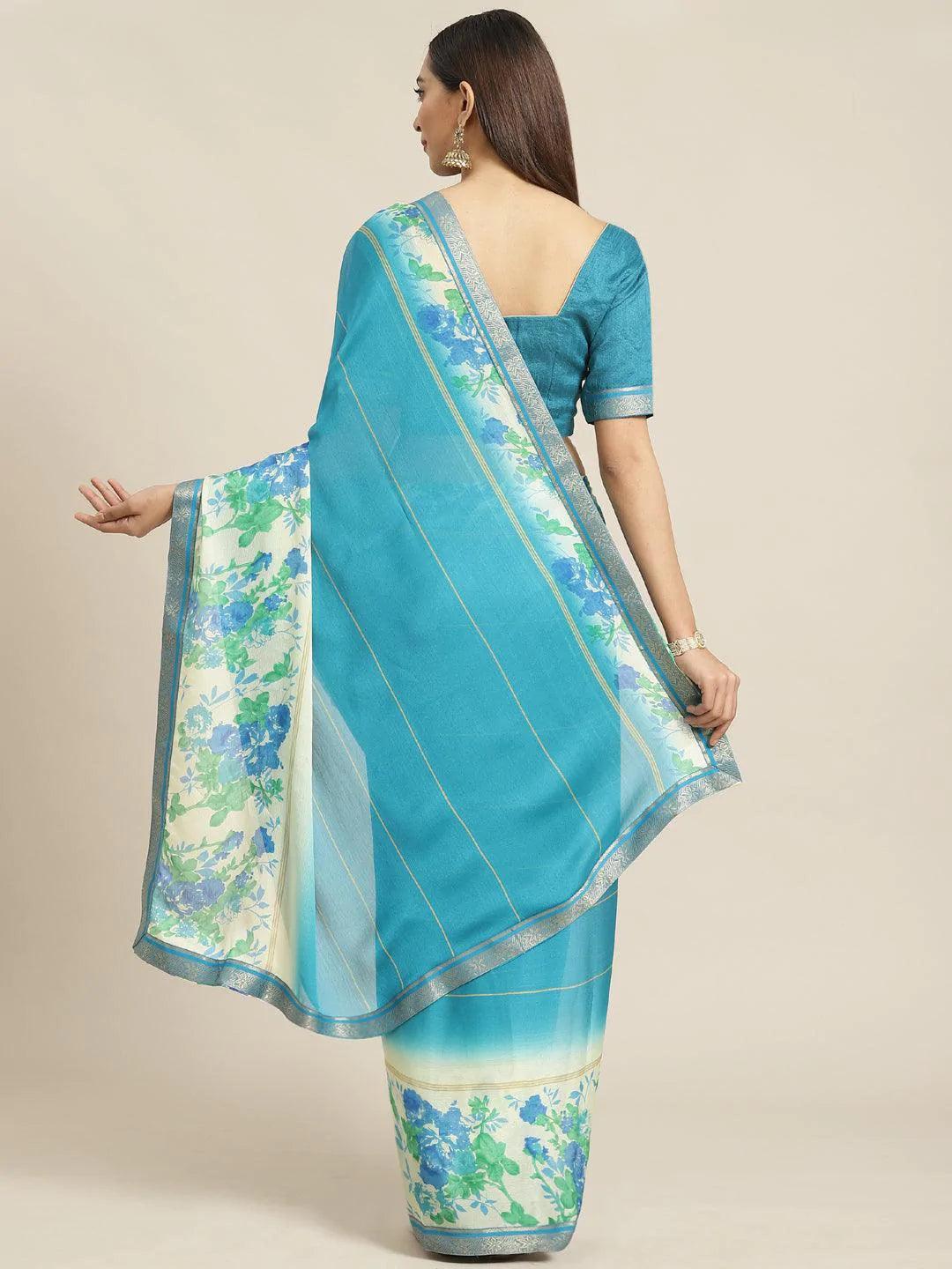 Blue Printed Chiffon Saree