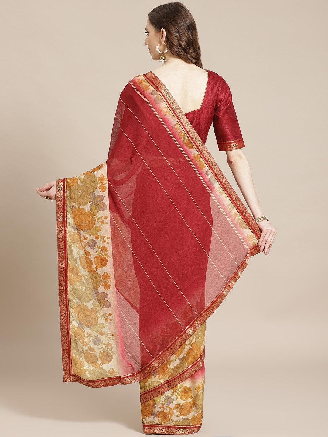 Maroon Printed Chiffon Saree