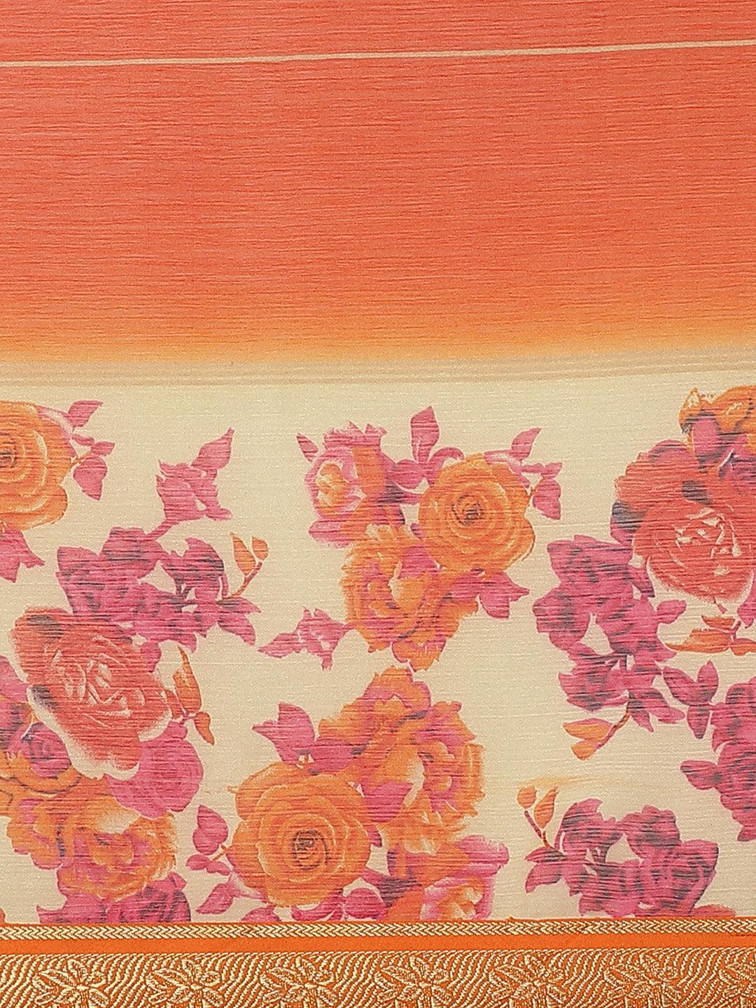 Orange Printed Chiffon Saree