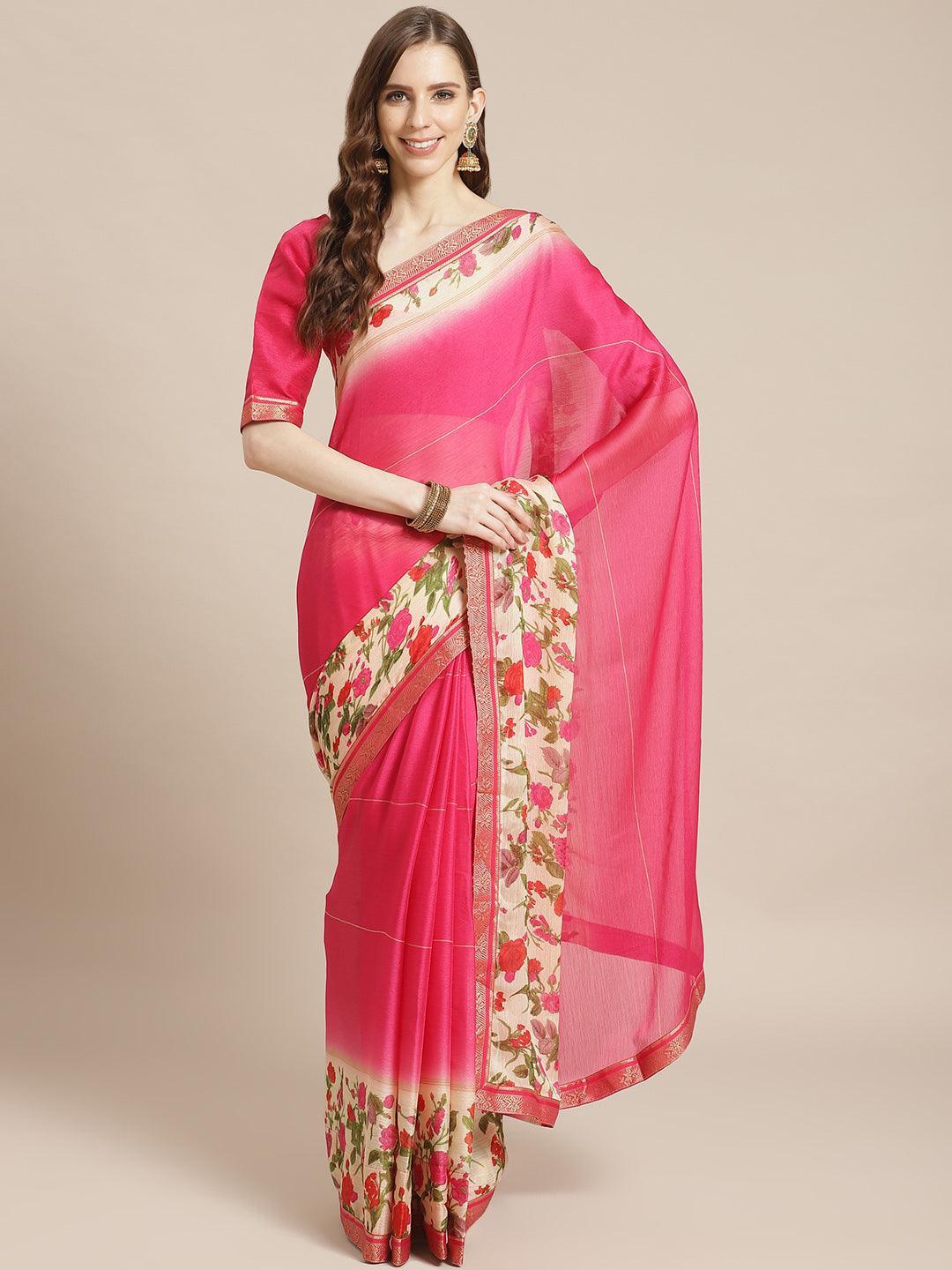 Pink Printed Chiffon Saree