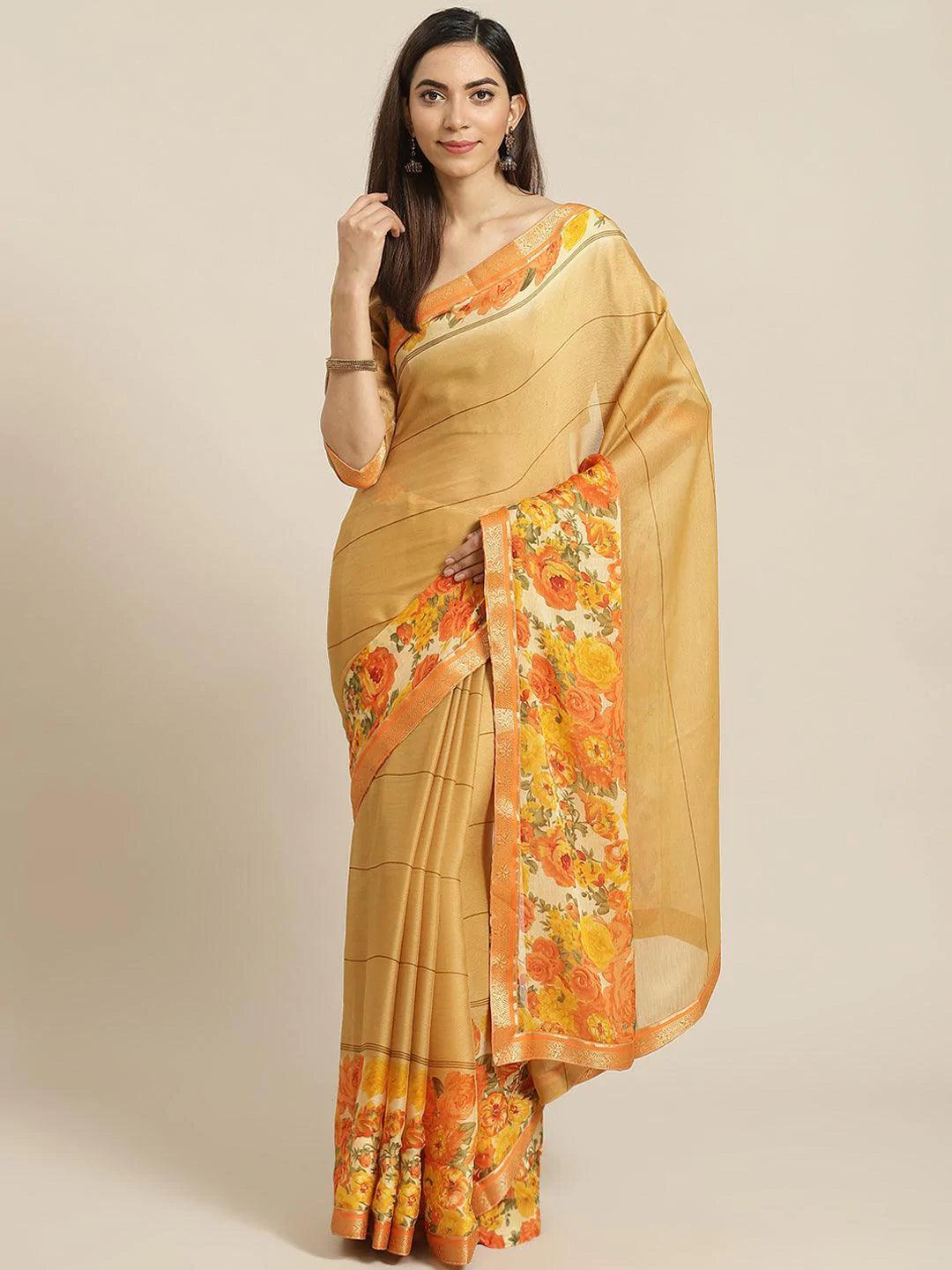 Mustard Printed Chiffon Saree