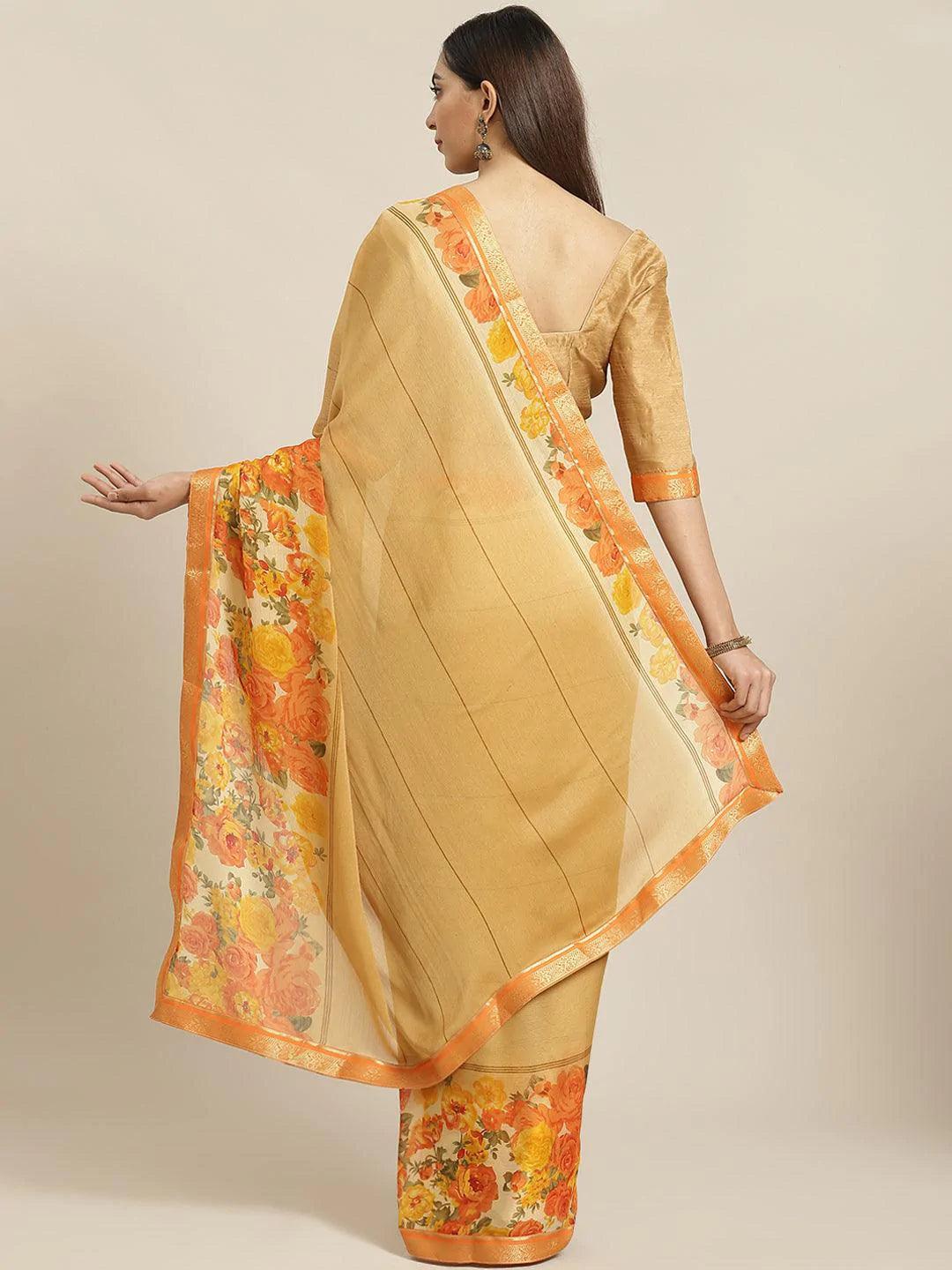 Mustard Printed Chiffon Saree