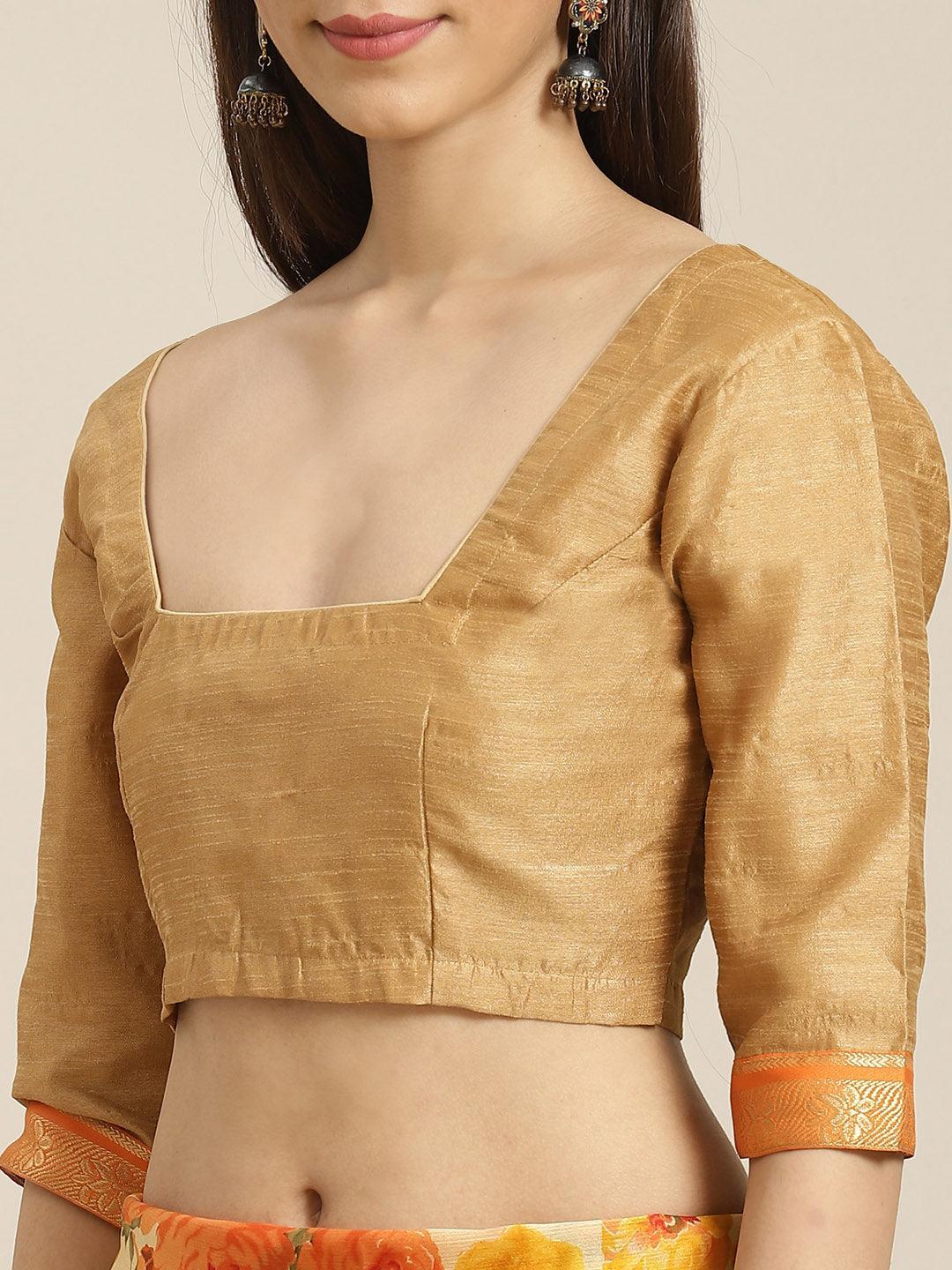 Mustard Printed Chiffon Saree