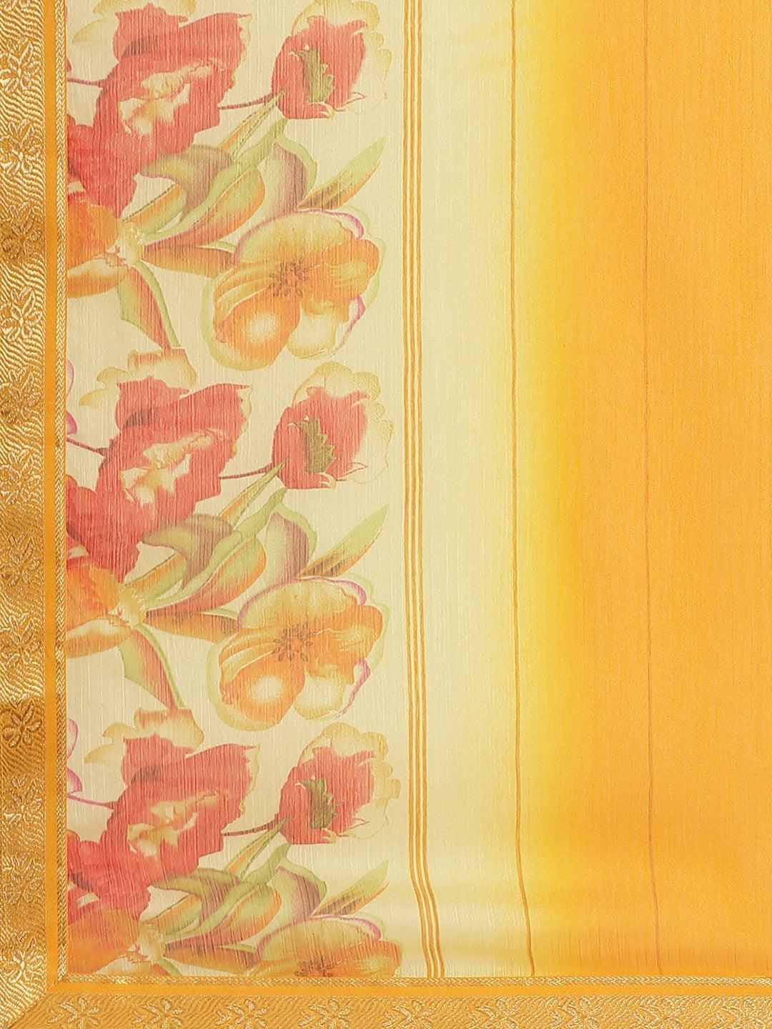 Yellow Printed Chiffon Saree