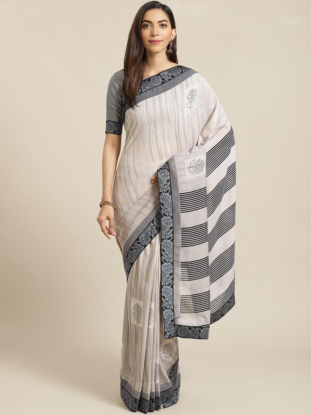 Grey Striped Chiffon Saree