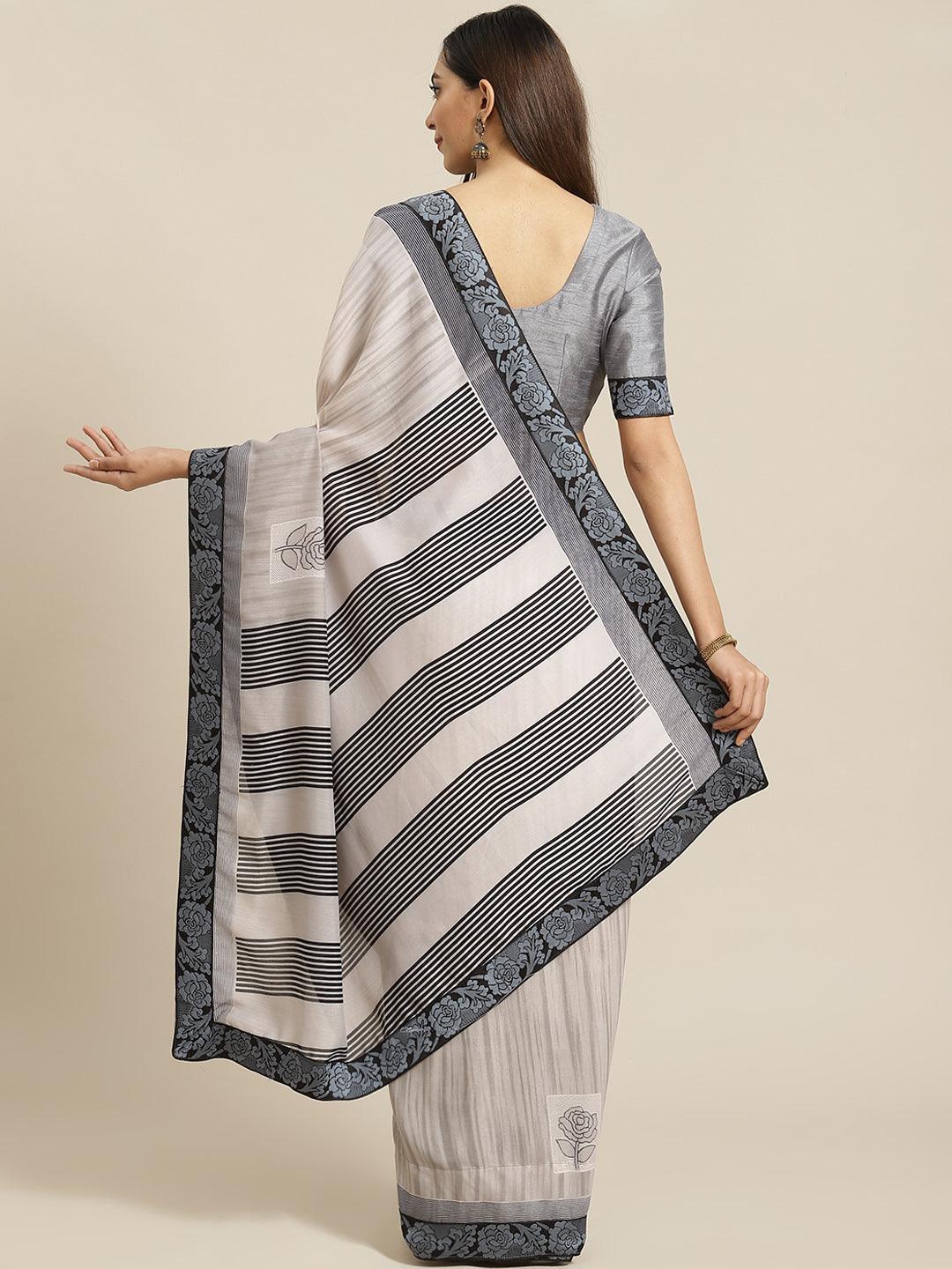 Grey Striped Chiffon Saree