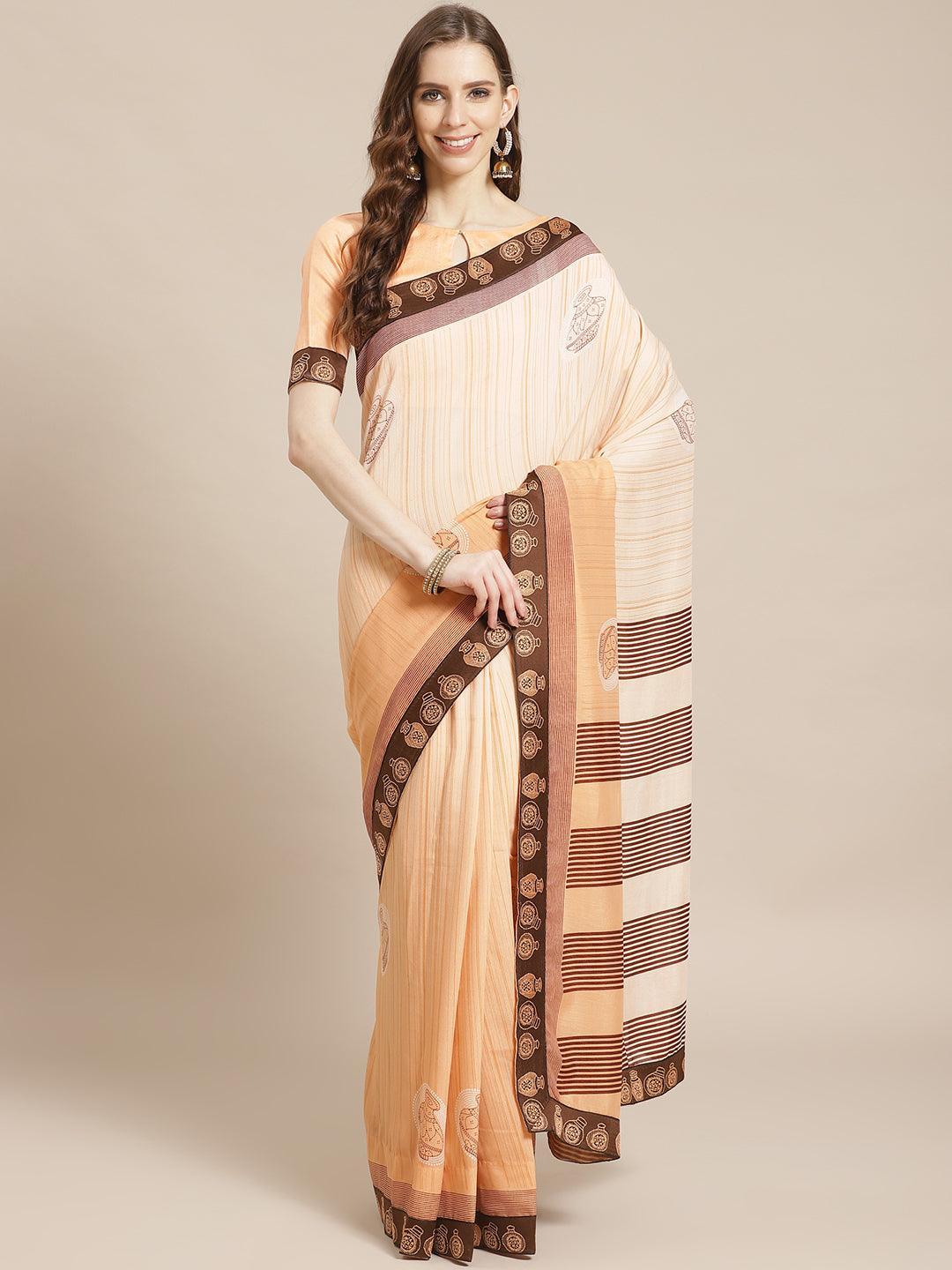 Orange Striped Chiffon Saree