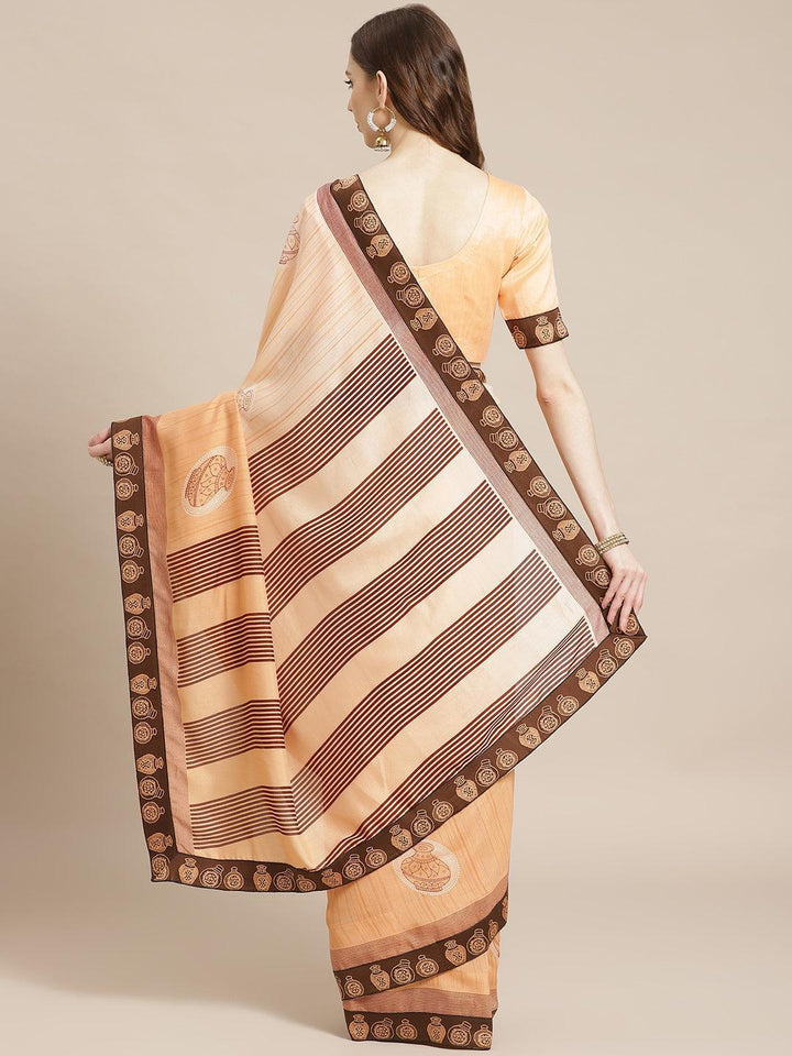 Orange Striped Chiffon Saree - ShopLibas