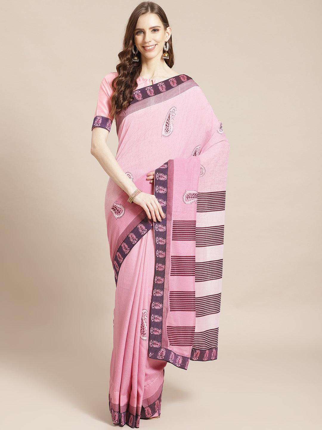 Purple Printed Chiffon Saree - ShopLibas