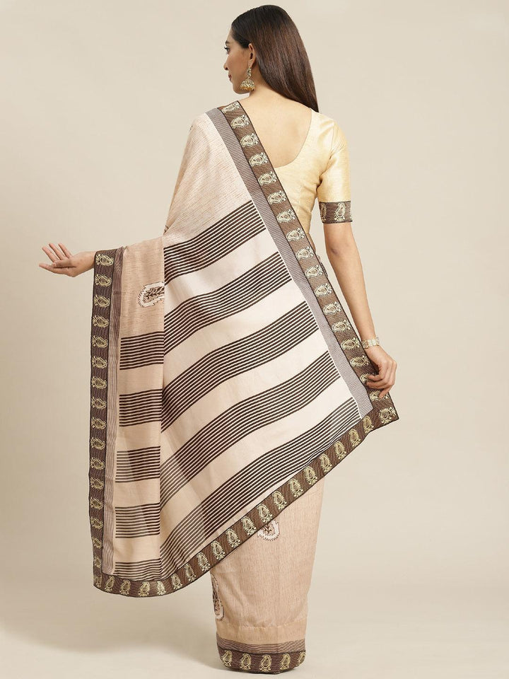 Beige Striped Chiffon Saree - ShopLibas