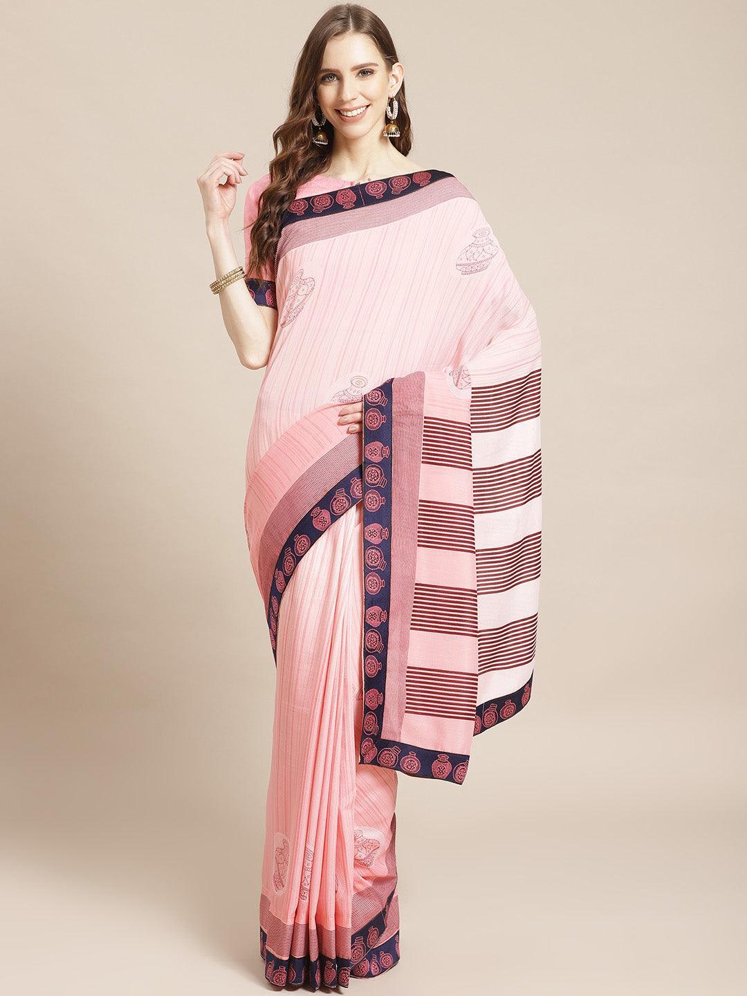 Pink Printed Chiffon Saree