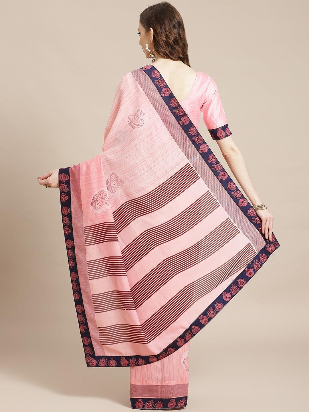 Pink Printed Chiffon Saree