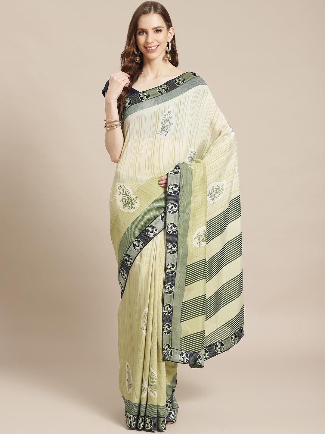 Green Printed Chiffon Saree