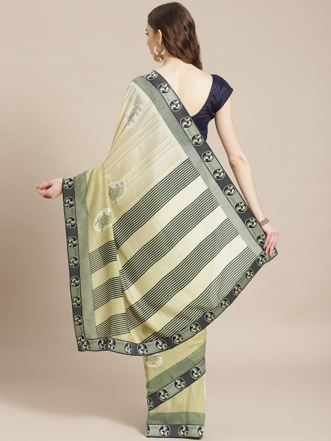 Green Printed Chiffon Saree - ShopLibas