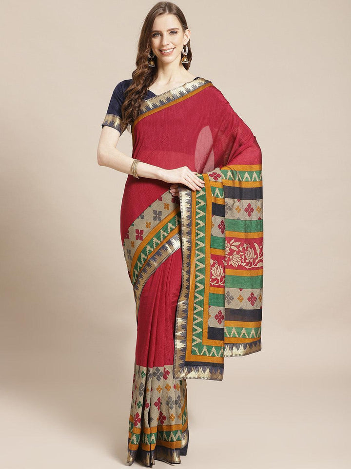 Maroon Printed Chiffon Saree - ShopLibas