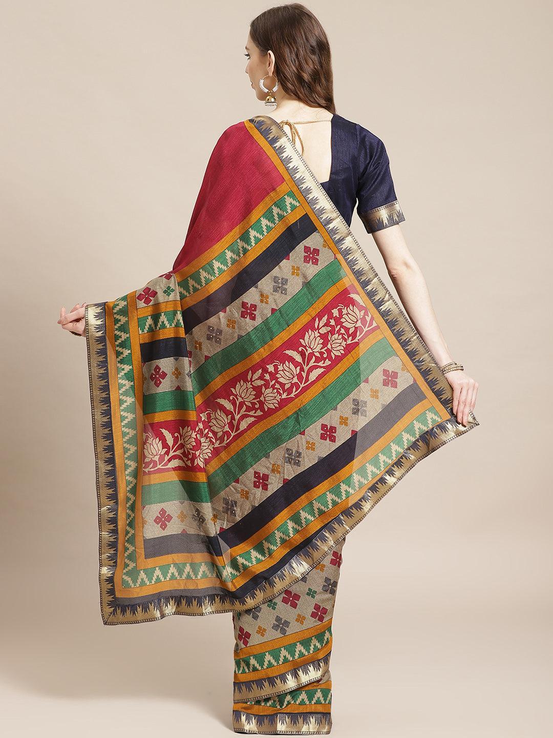 Maroon Printed Chiffon Saree - ShopLibas