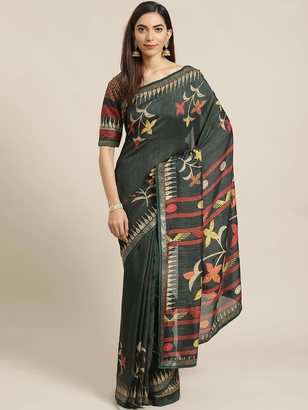 Green Printed Chiffon Saree