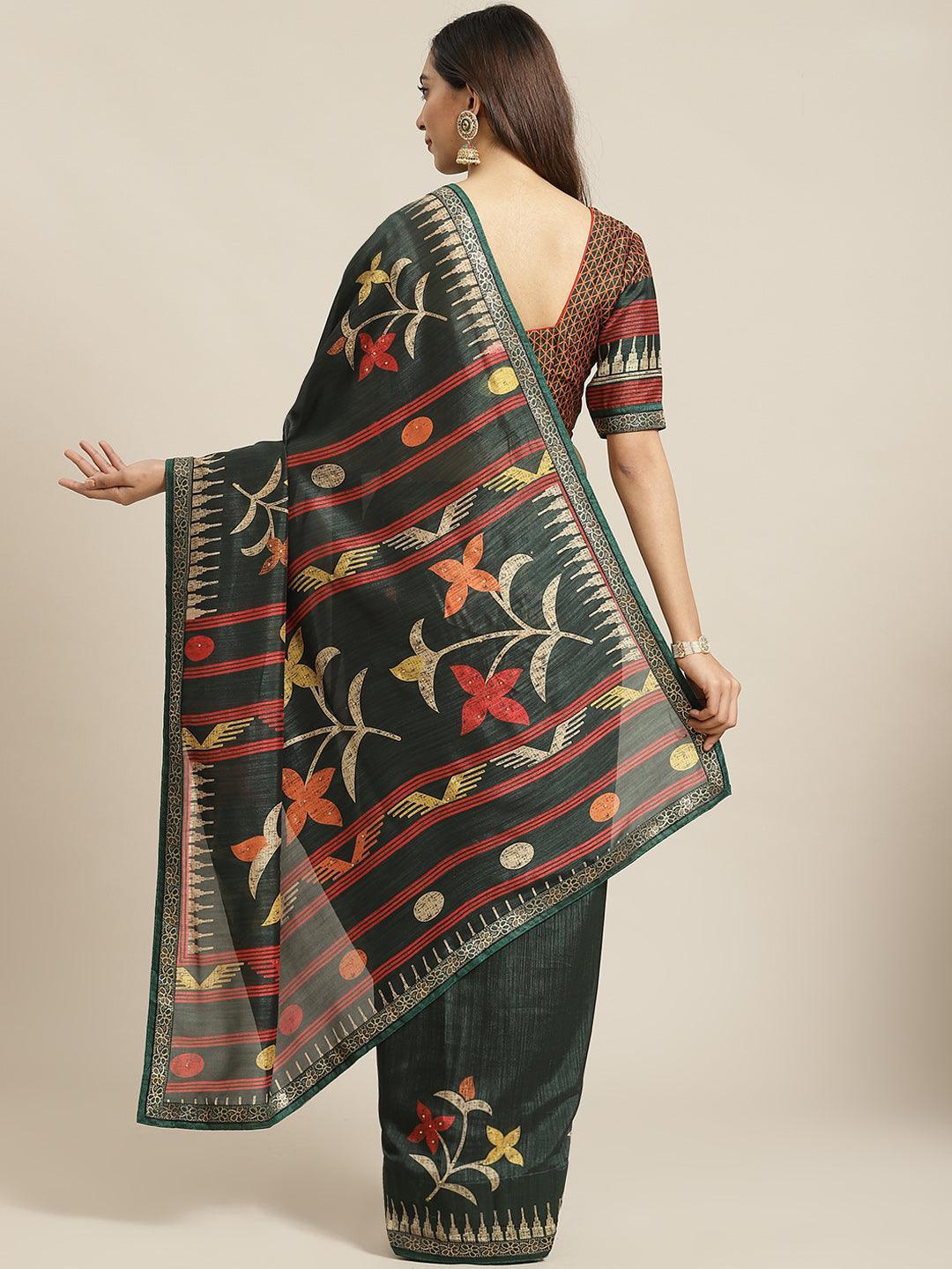 Green Printed Chiffon Saree