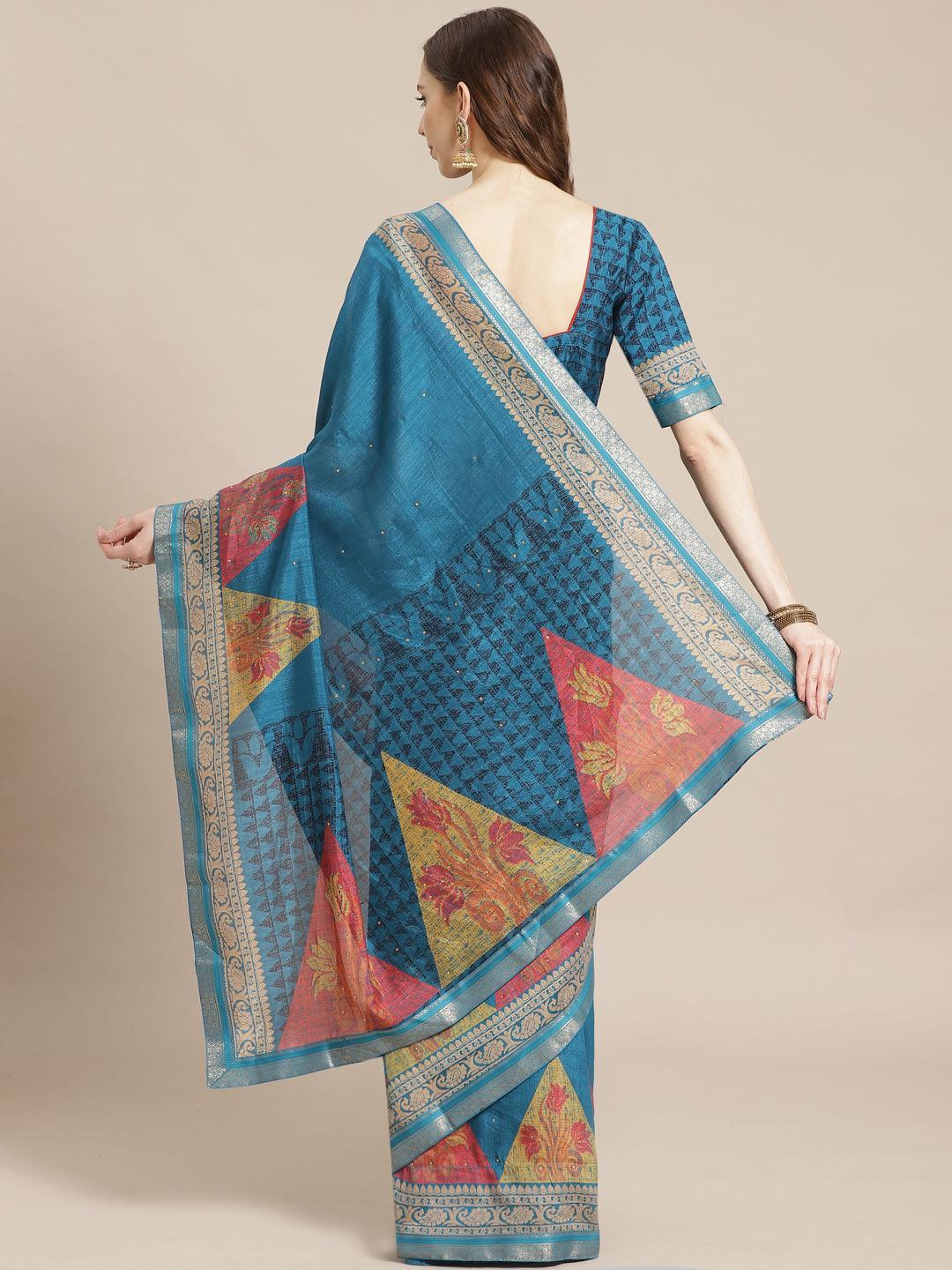 Blue Printed Chiffon Saree