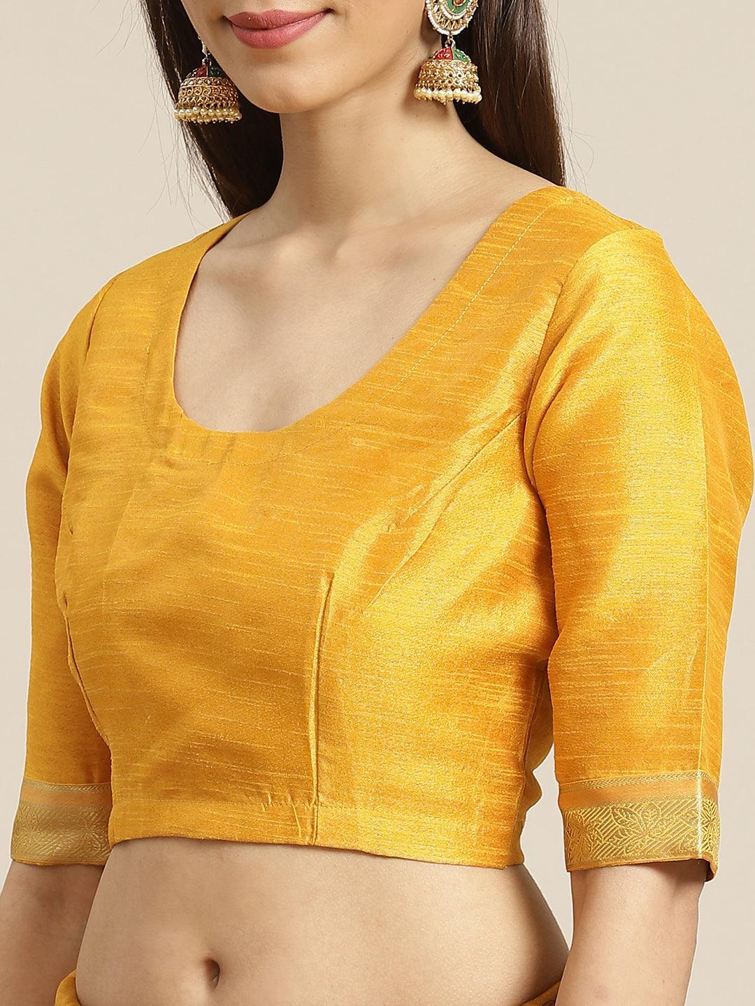 Yellow Printed Polyester Saree