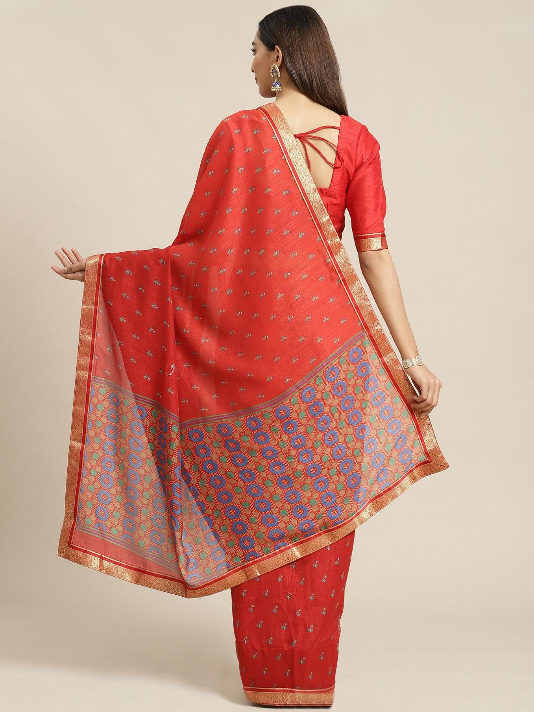 Rust Printed Chiffon Saree