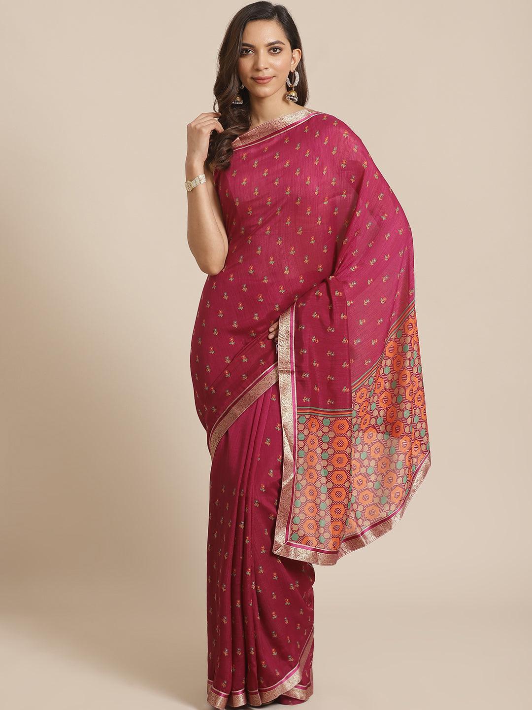 Purple Printed Chiffon Saree - ShopLibas