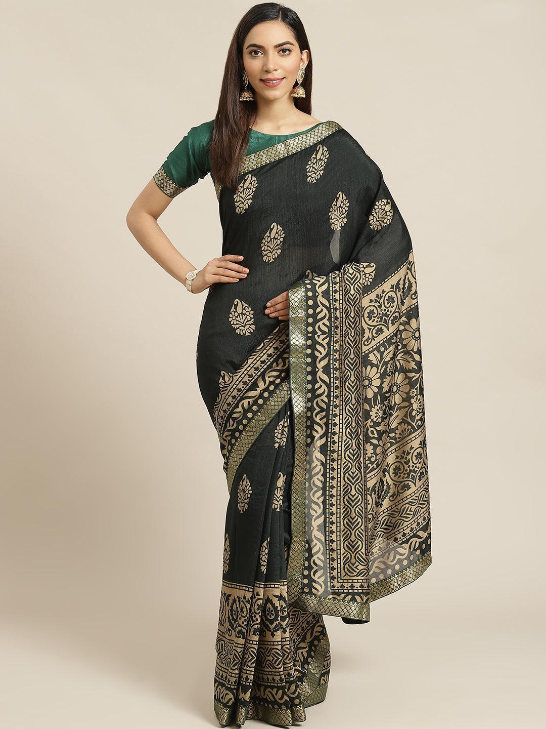 Green Printed Polyester Saree