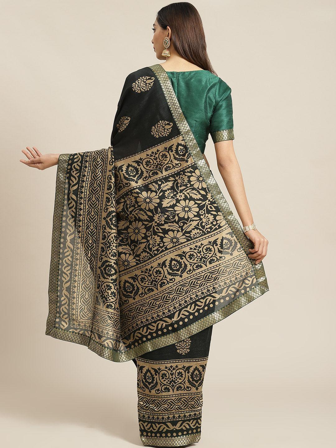 Green Printed Polyester Saree