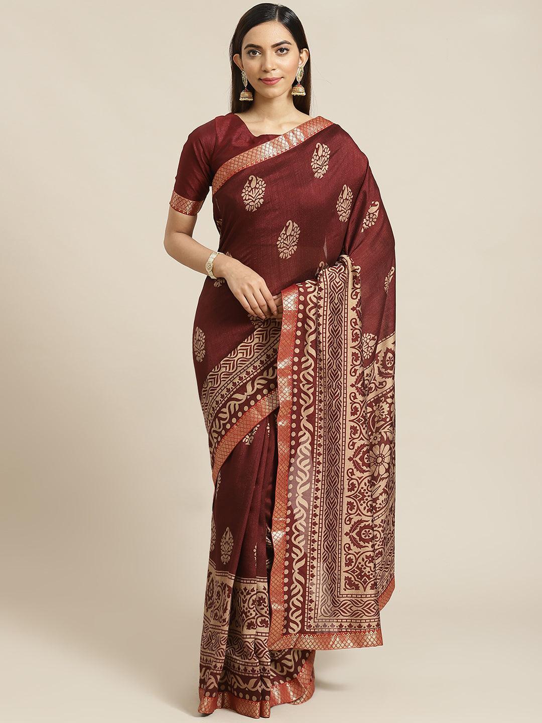 Maroon Printed Chiffon Saree