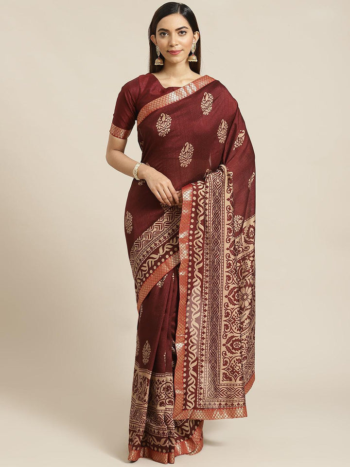 Maroon Printed Chiffon Saree - ShopLibas