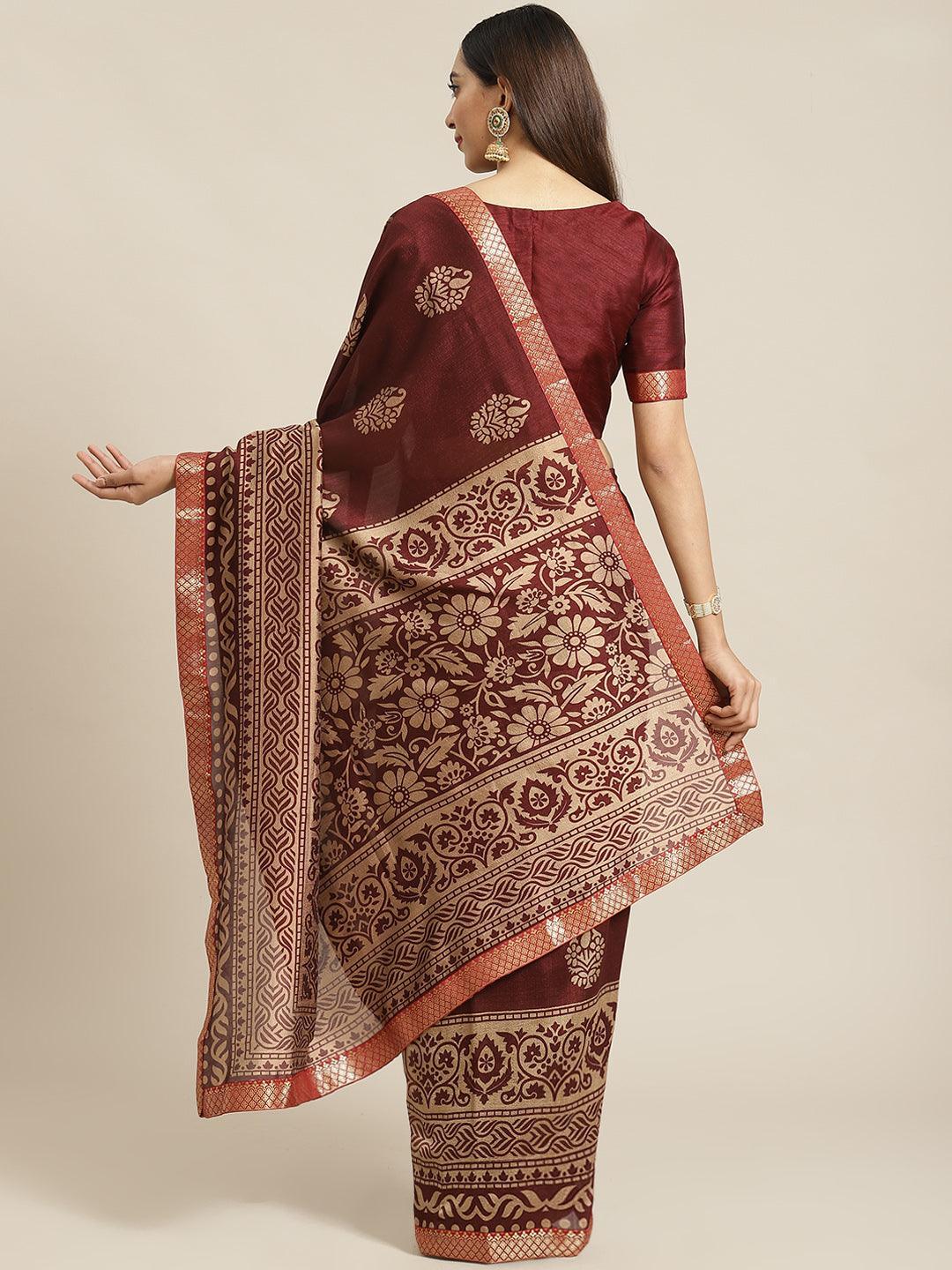 Maroon Printed Chiffon Saree