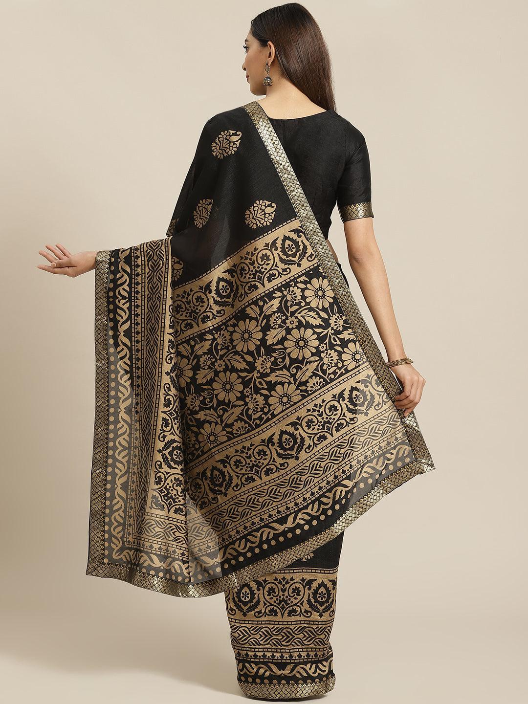 Black Printed Polyester Saree